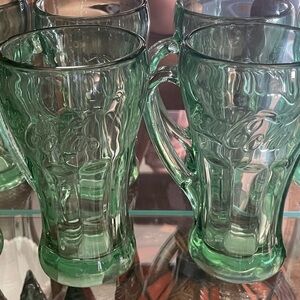 Vintage Set of 4 Coca Cola Emerald Glass Mug by Libby